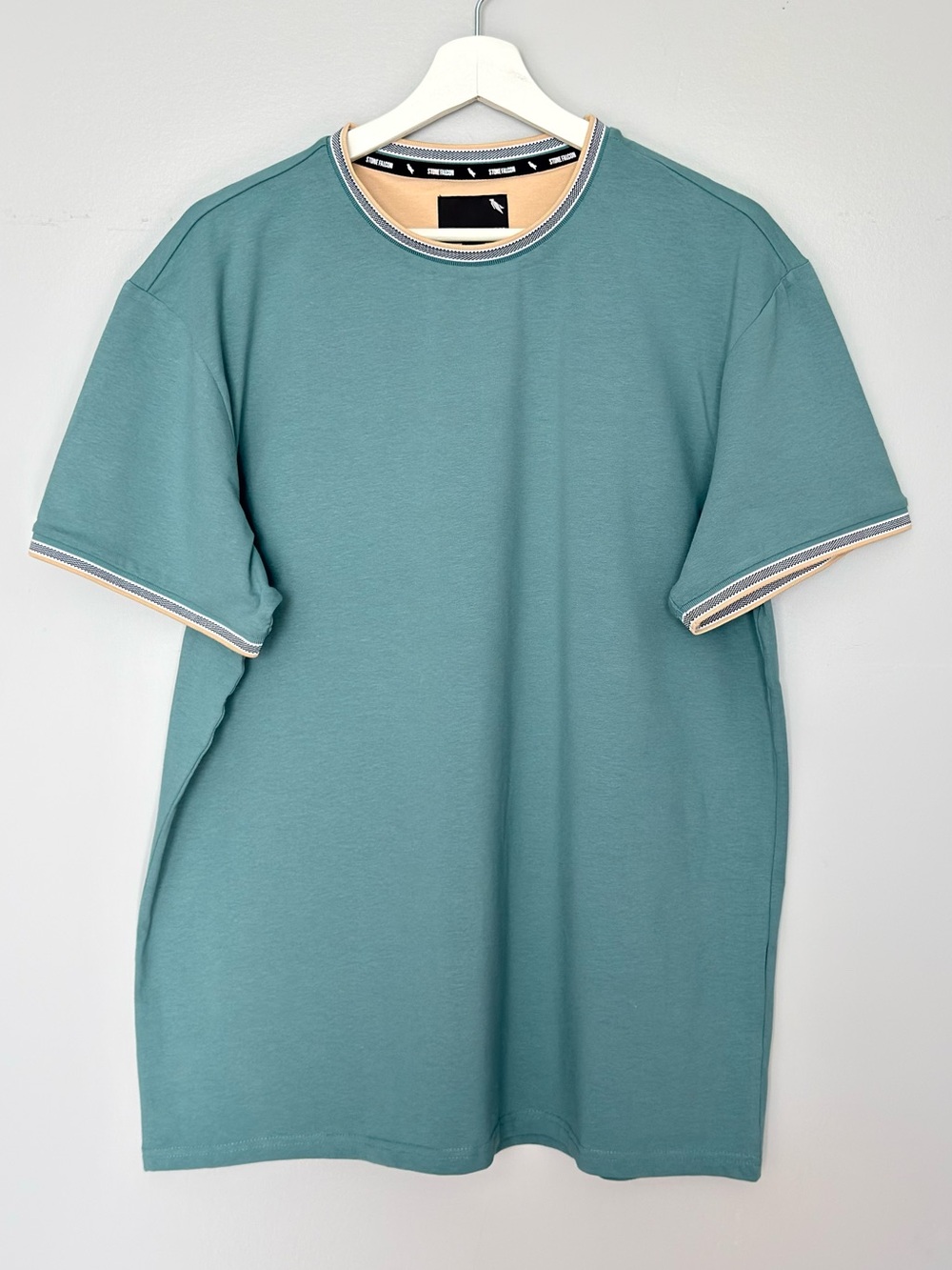 Stone Falcon NWOT Men’s XL Cotton Green Sage Sand Striped Neck T-Shirt